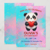 Invitation Panda tenant un cœur (Devant / Derrière)