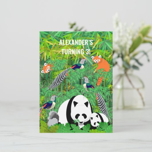Invitation Pandas Lady Amherst's Pheasants Red Pandas Bamboo (Debout devant)