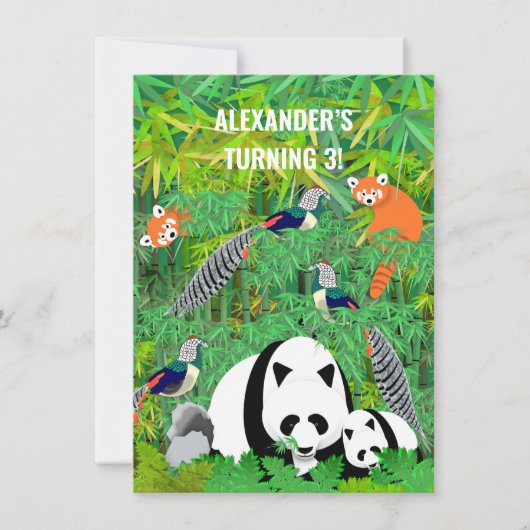 Invitation Pandas Lady Amherst's Pheasants Rouge Pandas Bambo (Devant)