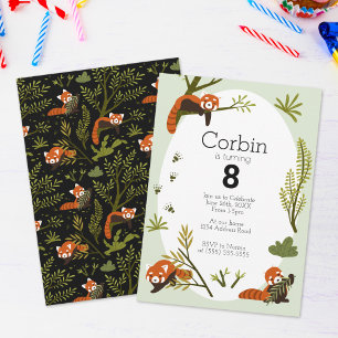 Invitation Pandas rouges dans la forêt Anniversaire noir
