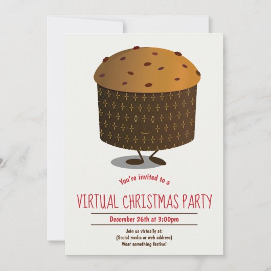 Invitation Panettone Red Brown Virtual Christmas (Devant)