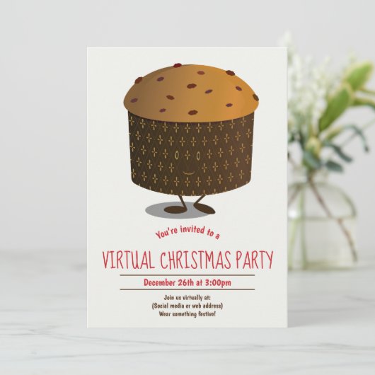 Invitation Panettone Red Brown Virtual Christmas (Debout devant)