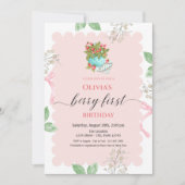 Invitation Panier aquarelle fraise Feuilles 1er Anniversaire  (Devant)