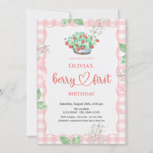 Invitation Panier aquarelle fraises été 1er anniversaire