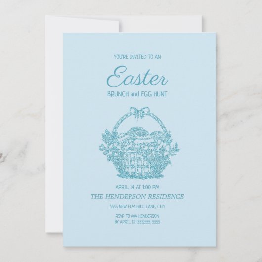 Invitation Panier bébé bleu pour brunch de Pâques et chasse a (Devant)