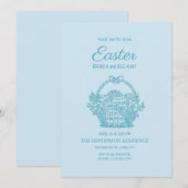Invitation Panier bébé bleu pour brunch de Pâques et chasse a (Devant / Derrière)