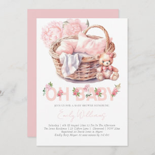 Invitation Panier bébé Floral Élégant Baby shower
