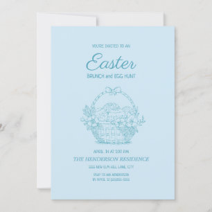 Invitation Panier Bleu Bleu Pâques Brunch Chasse aux oeufs