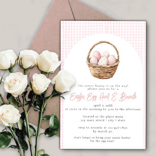 Invitation Panier de chasse aux oeufs de Pâques couleur rose