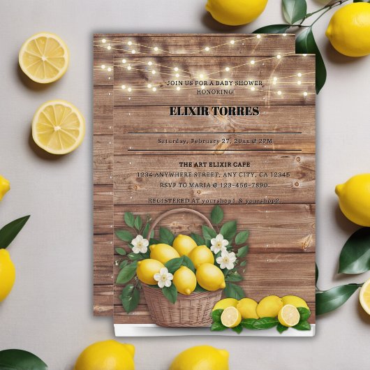 Invitation Panier de citron rustique Baby shower moderne