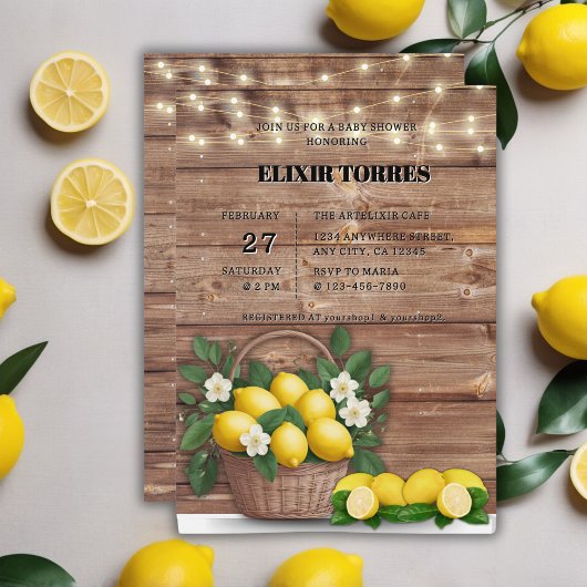 Invitation Panier de citron rustique Baby shower moderne