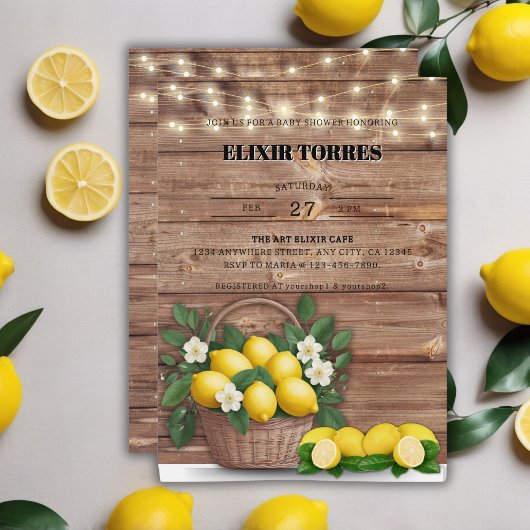 Invitation Panier de citron rustique Baby shower moderne