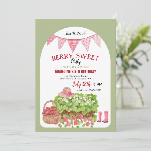 Invitation Panier de fraises (Debout devant)