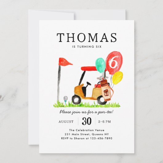 Invitation Panier de golf de charme Balloon Enfants Par-tee A (Devant)