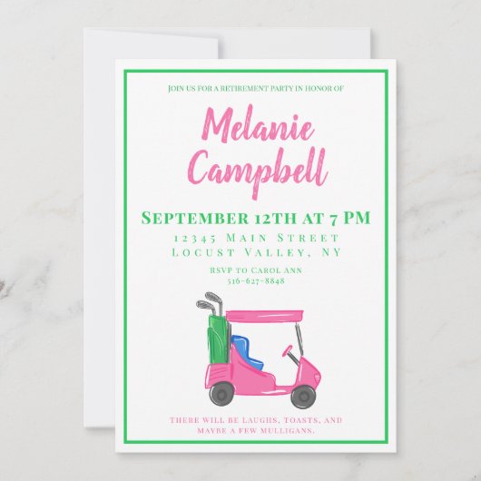 Invitation Panier de golf Preppy Pink (Devant)