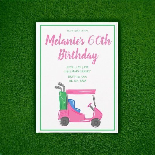 Invitation Panier de golf Preppy Pink fête d'anniversaire