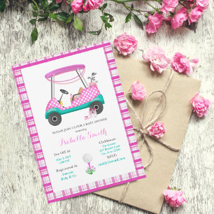 Invitation Panier de golf rose avec fournitures pour bébé Bab