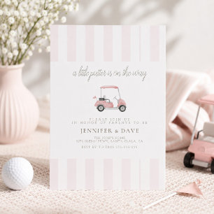 Invitation Panier de golf rose, petit golfeur en route