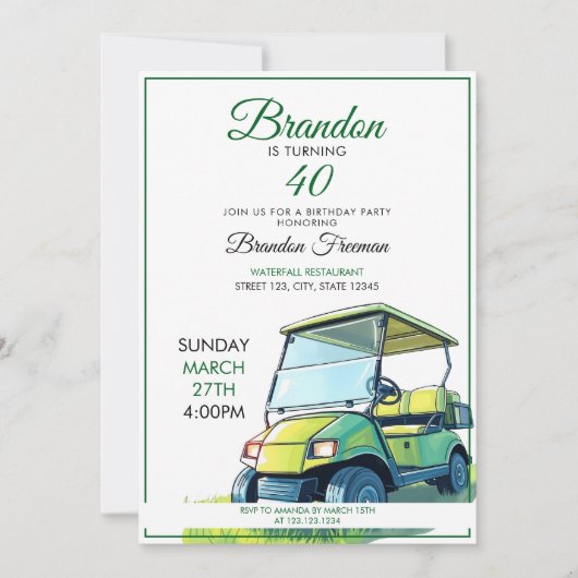 Invitation Panier de golf vert et blanc vibrant 40e anniversa (Devant)
