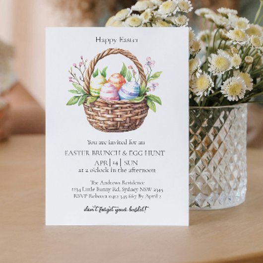 Invitation Panier de Pâques avec chasse aux oeufs et aux oeuf