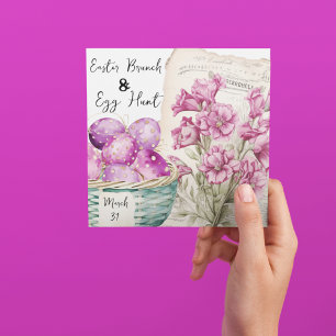 Invitation Panier de Pâques avec oeufs et fleurs éphémères