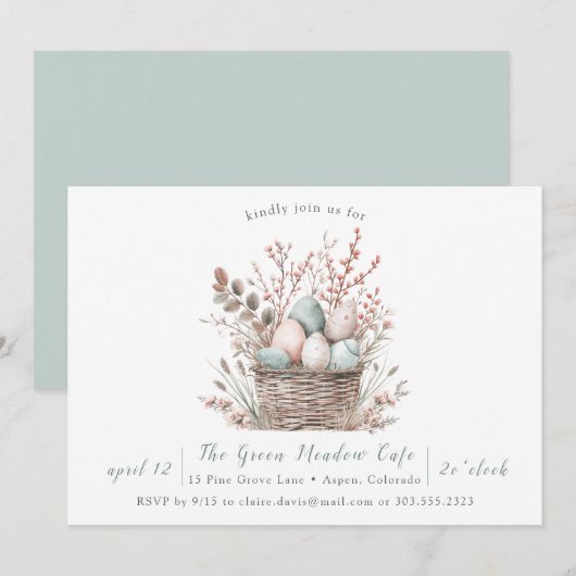 Invitation Panier de Pâques brunch pastel Bloom (Devant / Derrière)