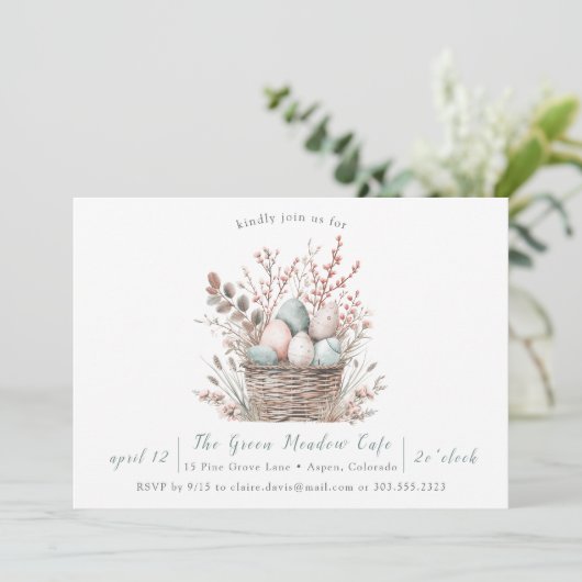 Invitation Panier de Pâques Bruncherie Fleur pastel (Debout devant)