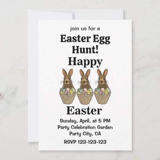 Invitation Panier de Pâques Lapin Joyeuses Pâques (Devant)