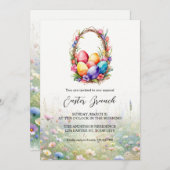 Invitation Panier d'oeufs d'aquarelle moderne Brunch de Pâque (Devant / Derrière)