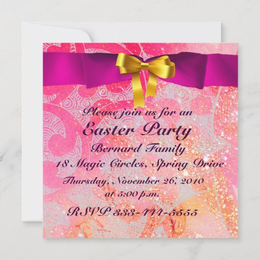 INVITATION PANIER ÉLÉGANT, POULET, FLEURS ET OEUFS DE PÂQUES (Dos)