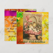 INVITATION PANIER ÉLÉGANT, POULET, FLEURS ET OEUFS DE PÂQUES (Devant / Derrière)