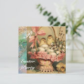 INVITATION PANIER ÉLÉGANT, POULET, FLEURS ET OEUFS DE PÂQUES (Debout devant)