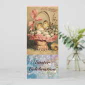 INVITATION PANIER ÉLÉGANT, POULET, FLEURS ET OEUFS DE PÂQUES (Debout devant)