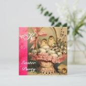 INVITATION PANIER ÉLÉGANT, POULET, FLEURS ET OEUFS DE PÂQUES (Debout devant)