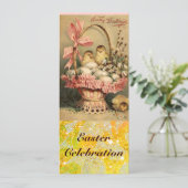 INVITATION PANIER ÉLÉGANT, POULET, FLEURS ET OEUFS DE PÂQUES (Debout devant)