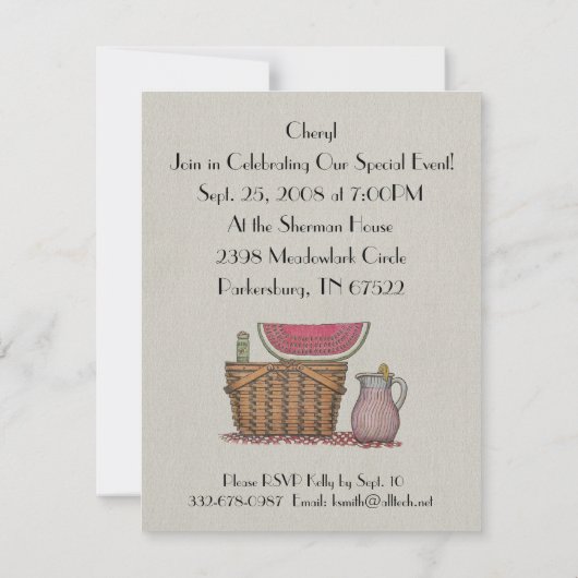 Invitation Panier et pastèque de pique-nique (Dos)