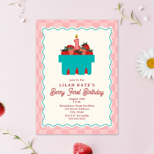 Invitation Panier fraise Berry 1er Anniversaire