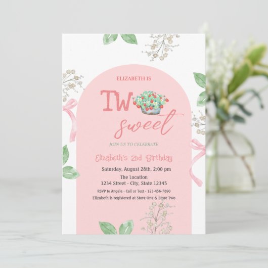 Invitation Panier Fraises Bow Two Sweet 2e anniversaire (Debout devant)
