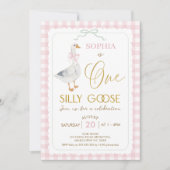 Invitation Panier rose désuet une oie sotte 1er anniversaire (Devant)