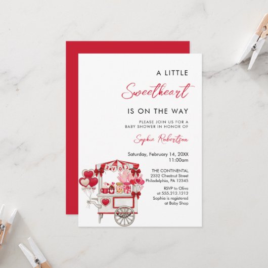 Invitation Panier Saint Valentin plein de Baby shower de soin (Devant/Arrière en situation)