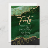 Invitation Panneau 40e anniversaire quarante Émeraude vert et (Devant / Derrière)