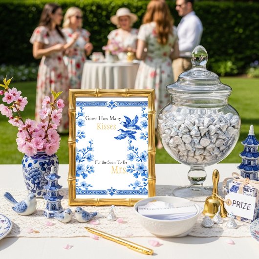 Invitation Panneau Bleu Élégant "Devinez combien de baisers"