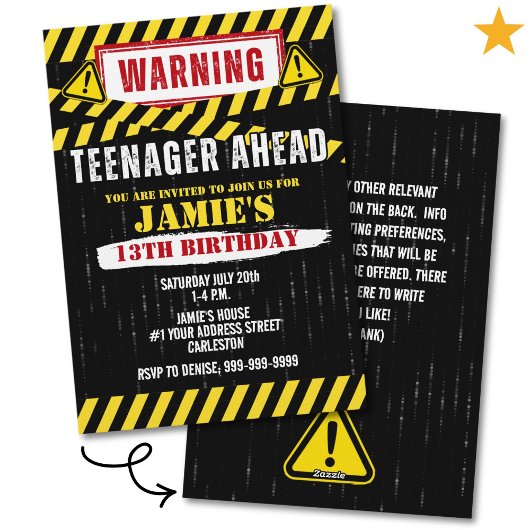 Invitation Panneau d'avertissement pour les 13 ans d'un adole