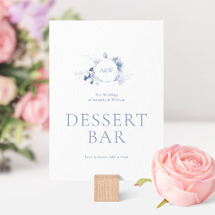 Invitation Panneau de bar à desserts floral bleu poussiéreux