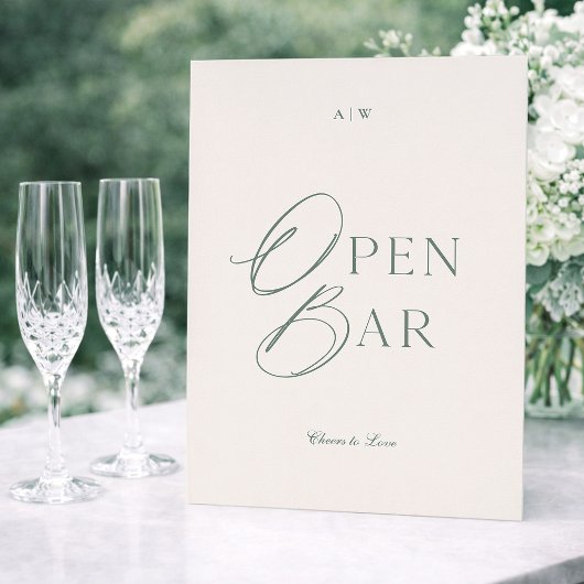 Invitation Panneau de bar ouvert vert sauge élégant