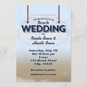 Invitation Panneau de bois blanc pour mariage sur la plage In