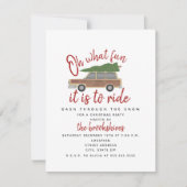 Invitation Panneau de bois voiture Noël Arbre Oh Quelle fête  (Devant)