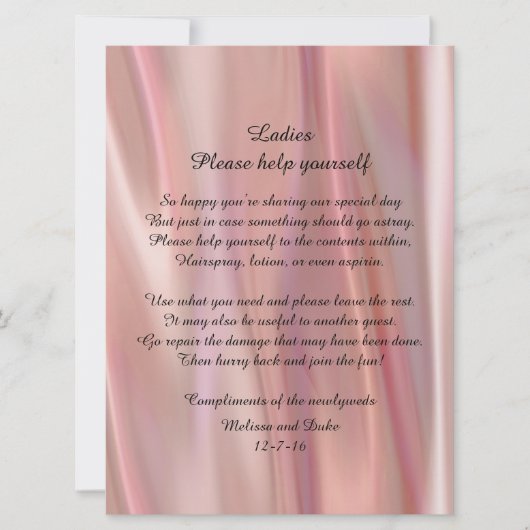 Invitation Panneau de corbeille de mariage en satin rose (Devant)