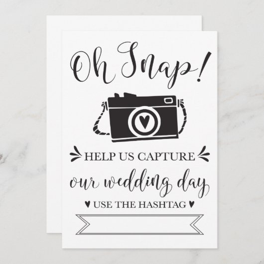 Invitation Panneau de hashtag de mariage Oh Snap (Devant / Derrière)