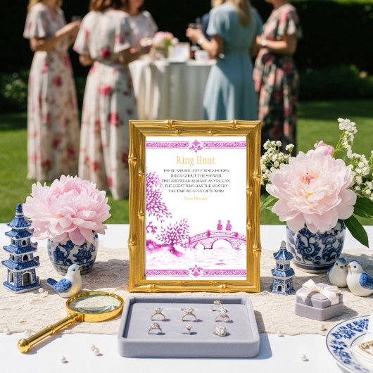 Invitation Panneau de jeu de chasse à l'anneau élégant rose